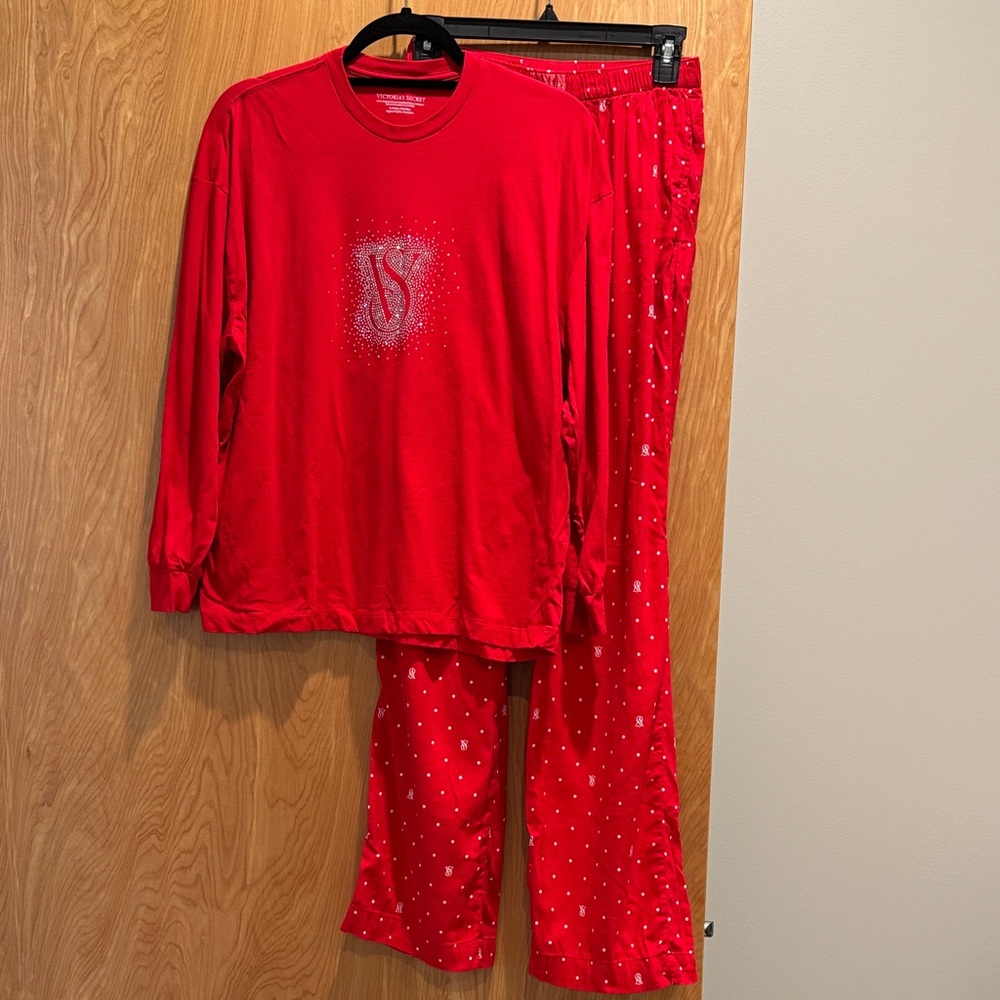 Victoria's Secret Red ladies Pajama Set with Sparkle Logo Detail